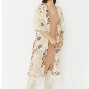 Jayley Cream Silk Blend Luxury Kimono with Tassel Detail in Ivory